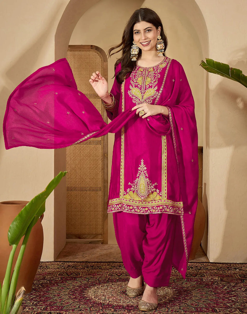 Silk Embroidered Straight 3 Piece Kurta Set