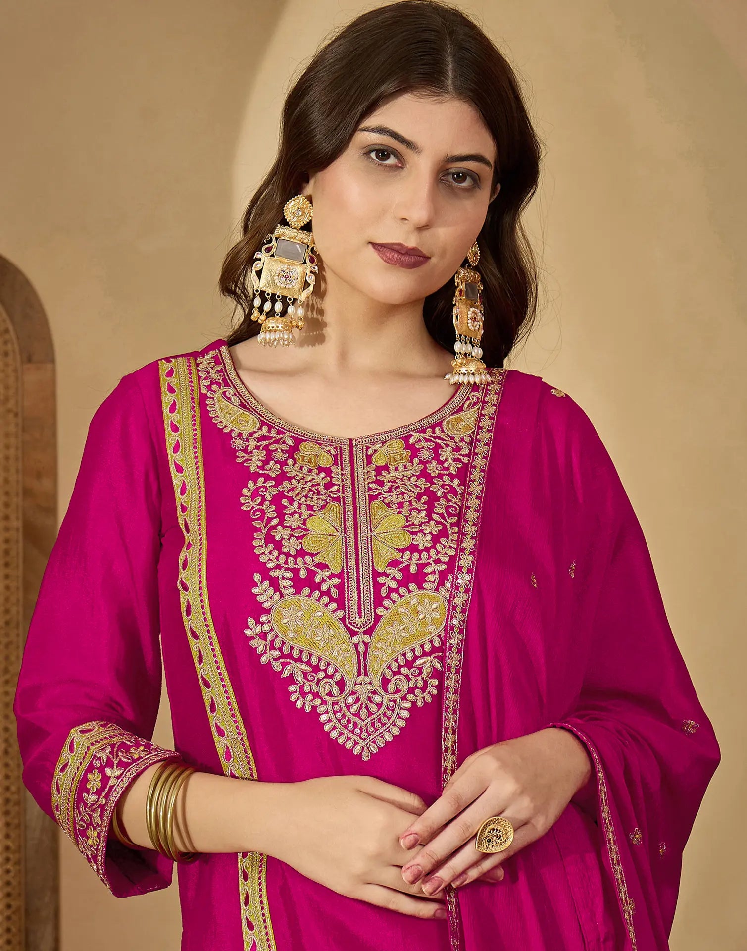 Silk Embroidered Straight 3 Piece Kurta Set
