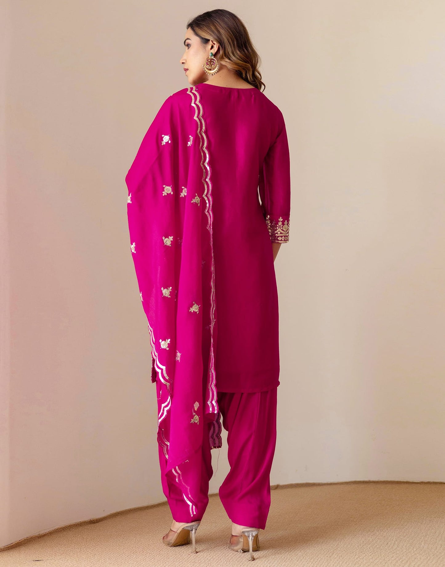 Silk Embroidered Straight Kurta with Pant & Dupatta