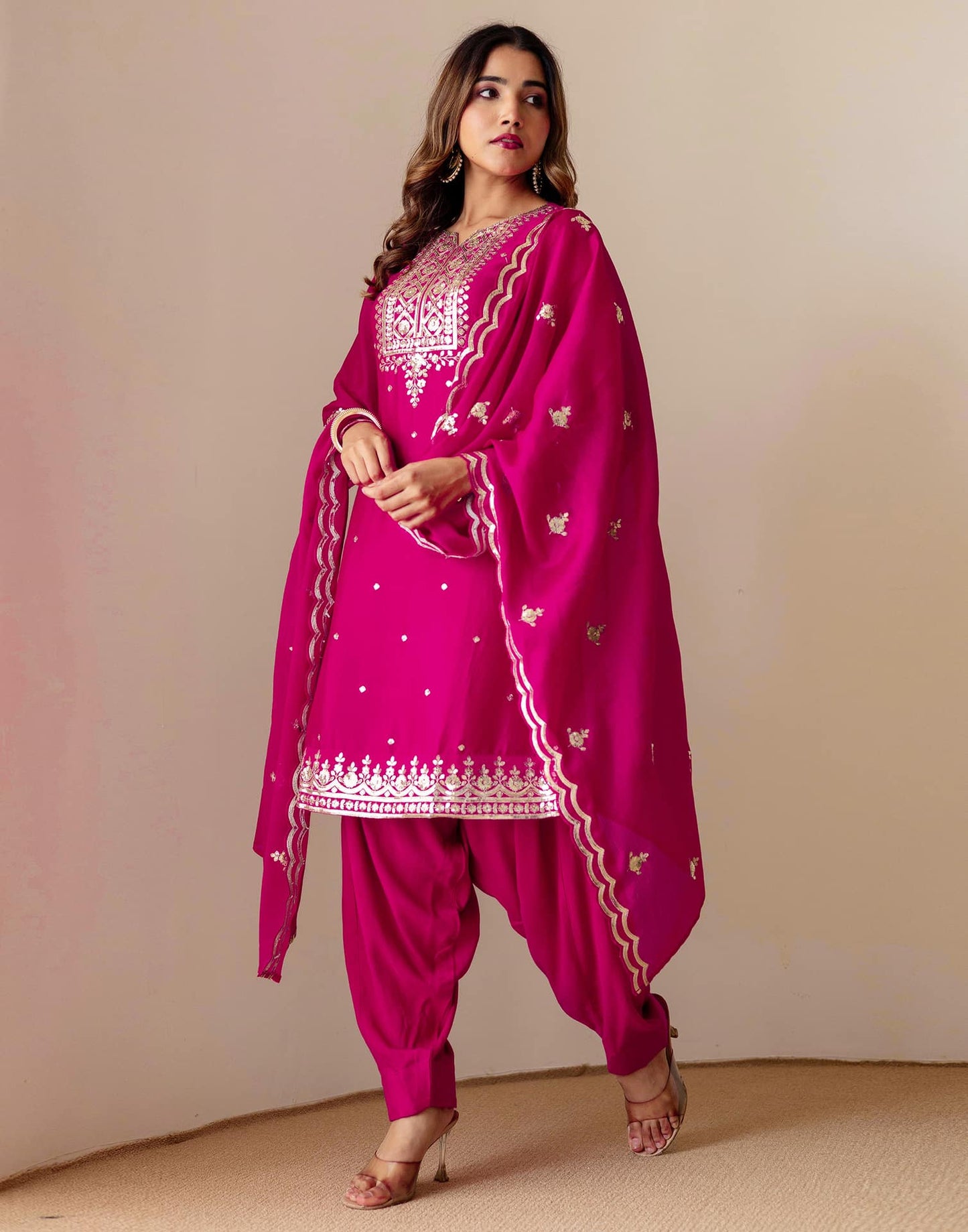 Silk Embroidered Straight Kurta with Pant & Dupatta