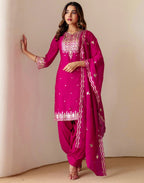 Silk Embroidered Straight 3 Piece Kurta Set