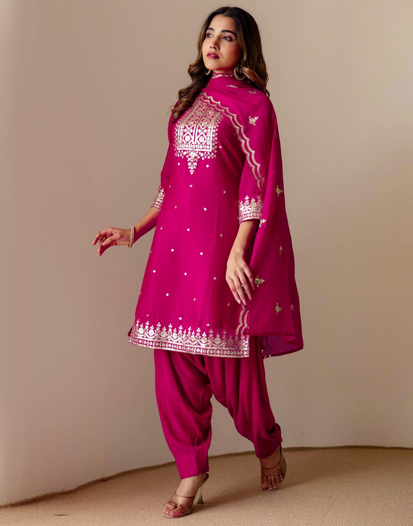 Silk Embroidered Straight Kurta with Pant & Dupatta