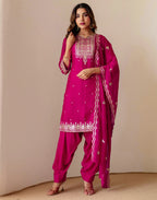 Silk Embroidered Straight 3 Piece Kurta Set