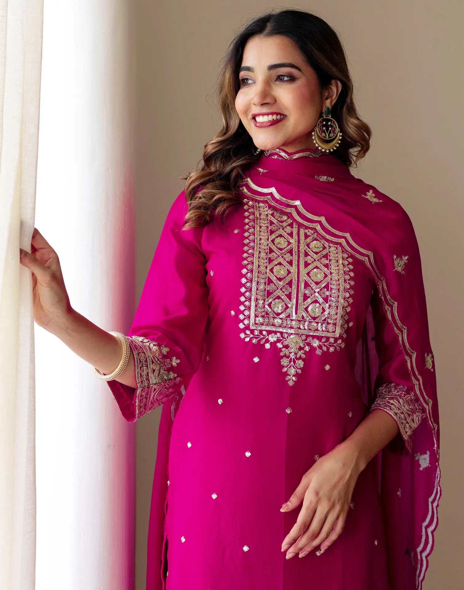 Silk Embroidered Straight 3 Piece Kurta Set