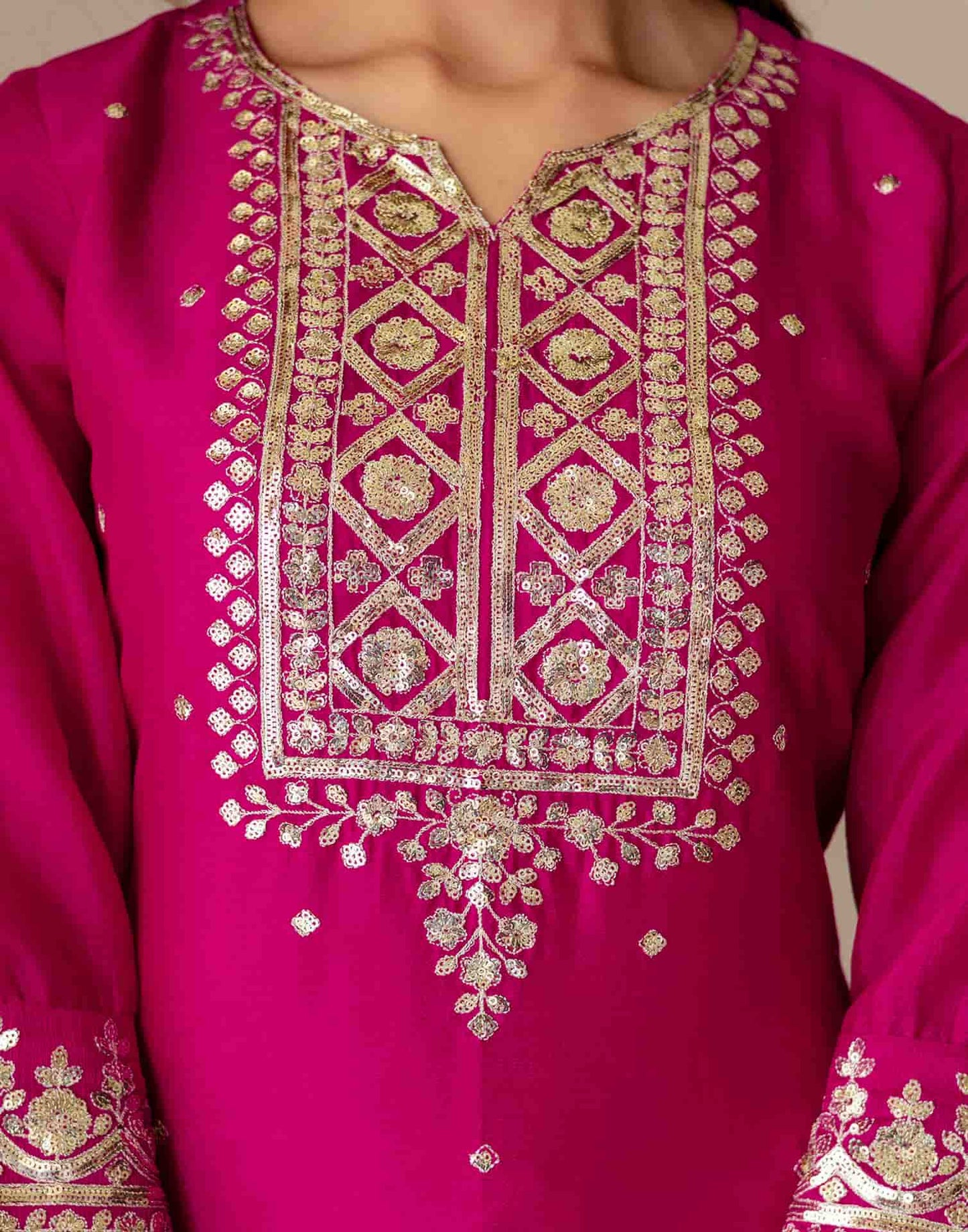 Silk Embroidered Straight Kurta with Pant & Dupatta