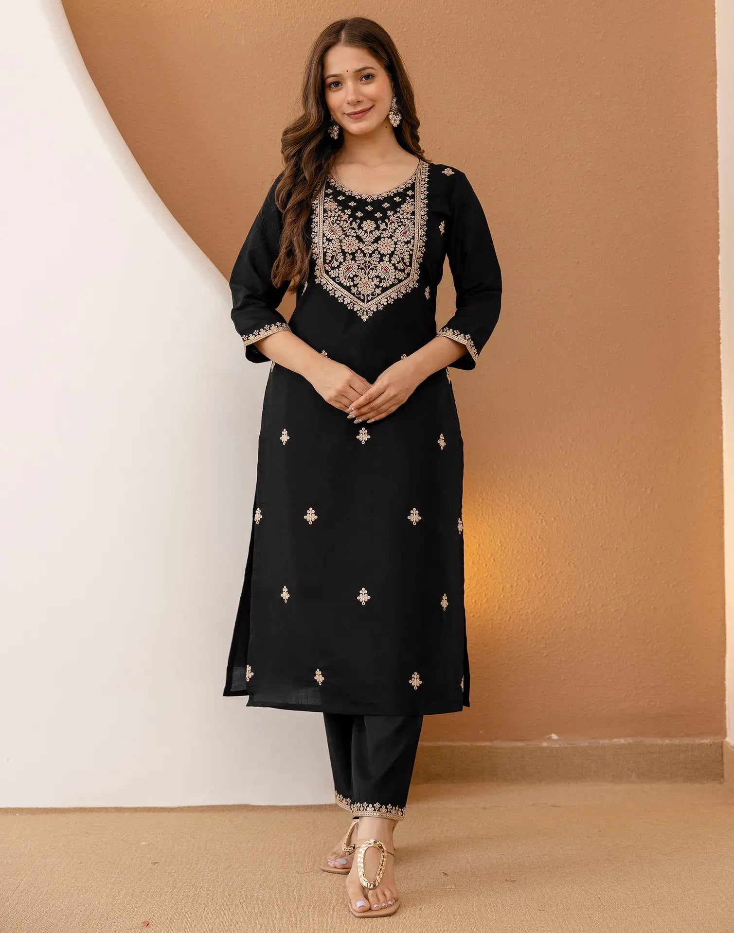 Silk Embroidered Straight 3 Piece Kurta Set