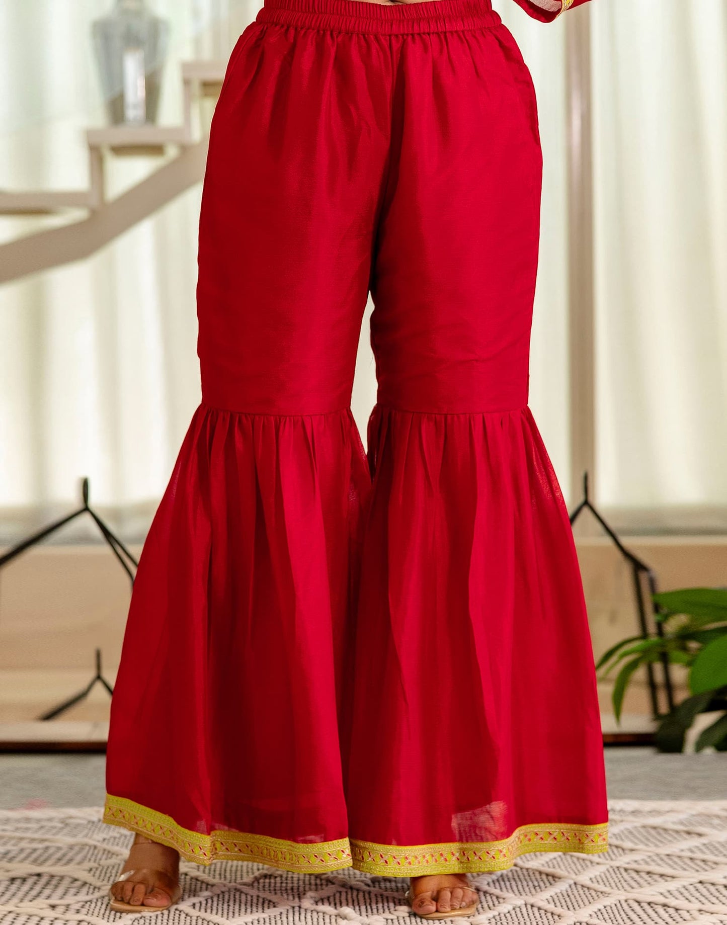 Silk Straight Embroidery V-Neck Kurta with Pant & Dupatta