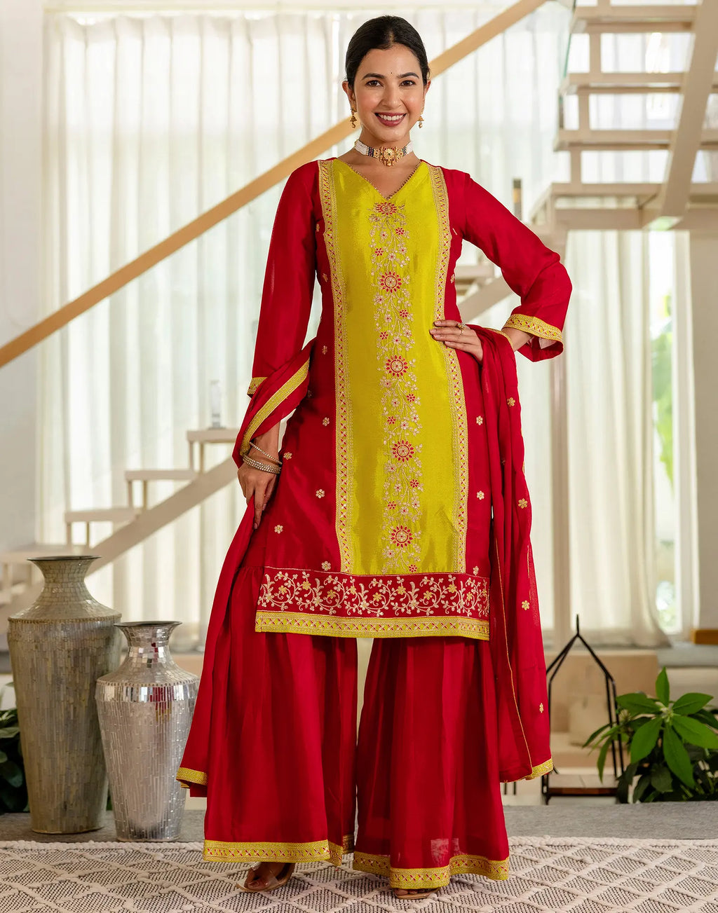 Silk Embroidered Straight 3 Piece Kurta Set