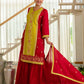 Silk Straight Embroidery V-Neck Kurta with Pant & Dupatta