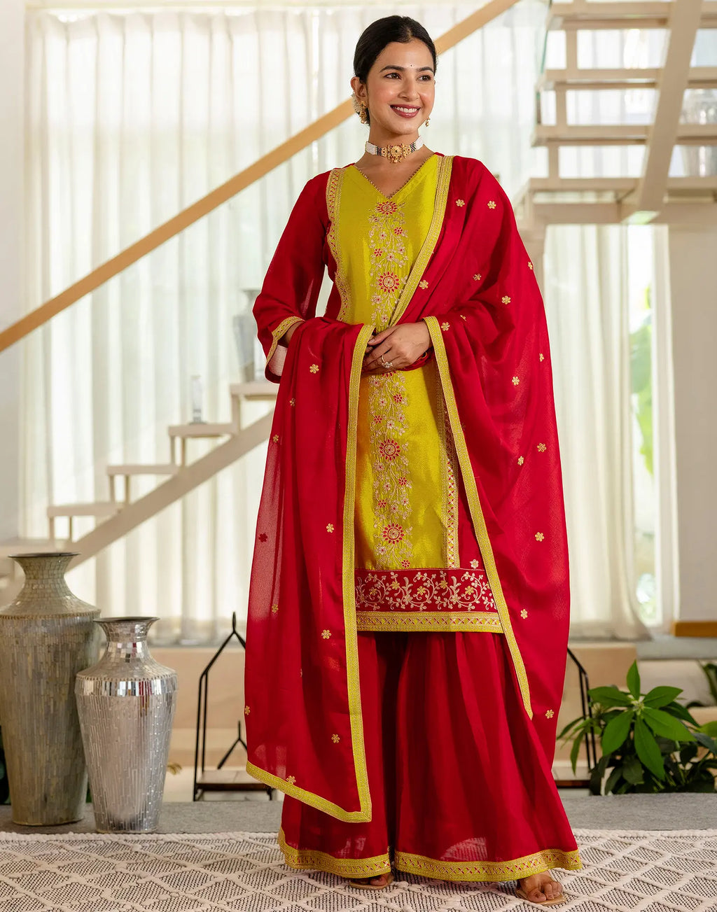 Silk Embroidered Straight 3 Piece Kurta Set