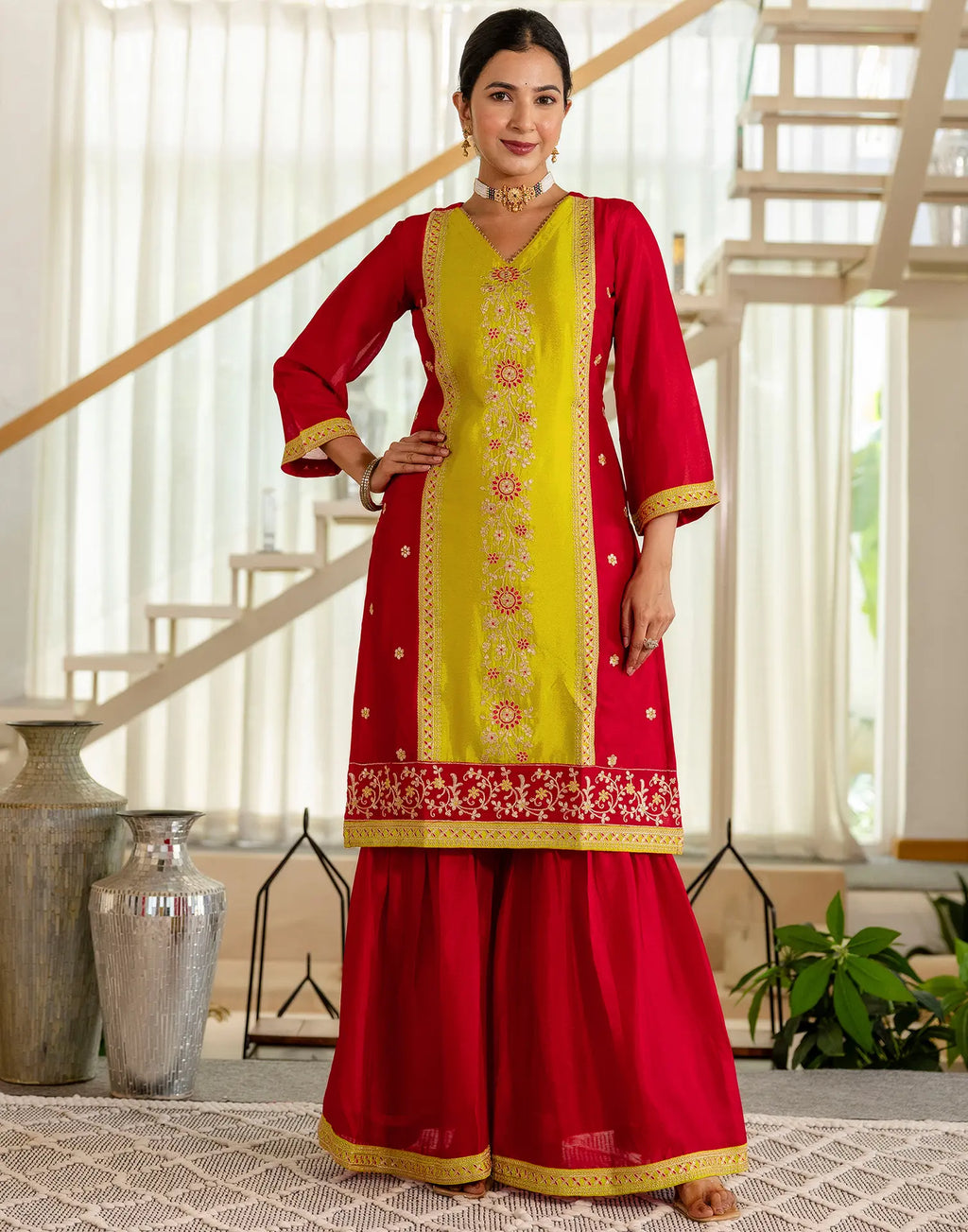 Silk Embroidered Straight 3 Piece Kurta Set