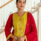 Silk Straight Embroidery V-Neck Kurta with Pant & Dupatta