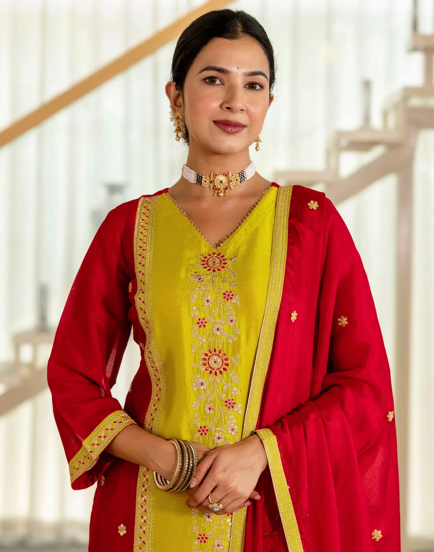 Silk Embroidered Straight 3 Piece Kurta Set