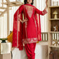 Silk Straight Embroidery Round Neck Kurta with Pant & Dupatta