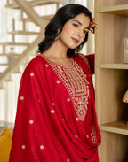 Silk Embroidered Straight 3 Piece Kurta Set