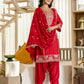 Silk Straight Embroidery Round Neck Kurta with Pant & Dupatta