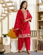 Silk Embroidered Straight 3 Piece Kurta Set