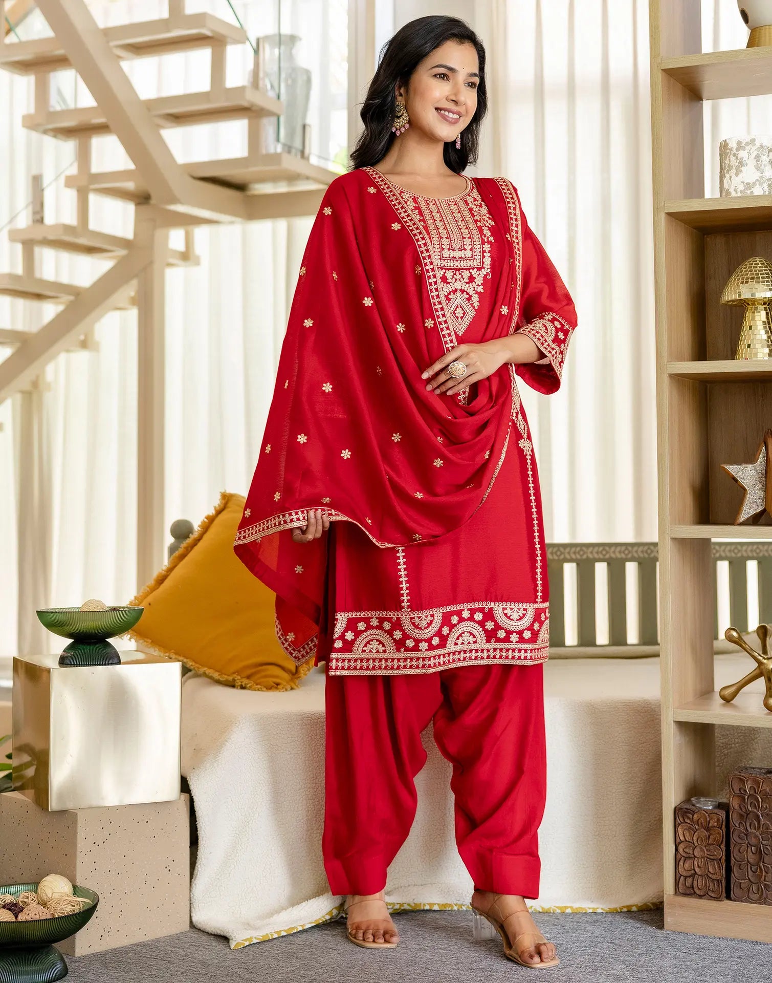 Silk Embroidered Straight 3 Piece Kurta Set