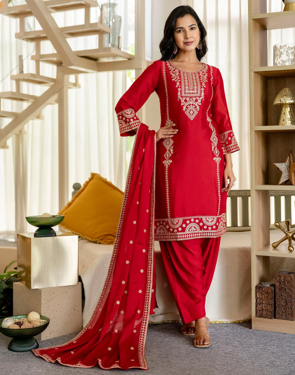 Silk Embroidered Straight 3 Piece Kurta Set