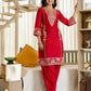 Silk Straight Embroidery Round Neck Kurta with Pant & Dupatta