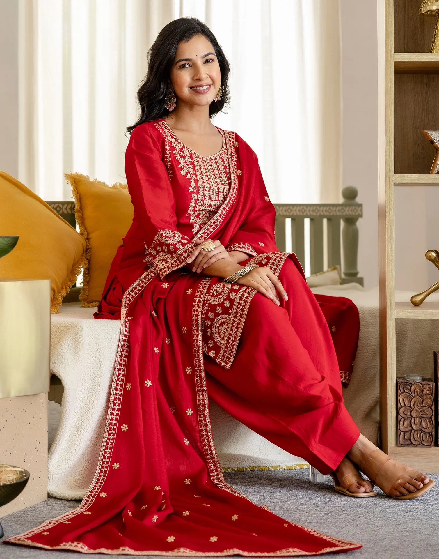 Silk Embroidered Straight 3 Piece Kurta Set