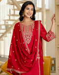 Silk Embroidered Straight 3 Piece Kurta Set