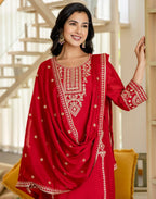 Silk Embroidered Straight 3 Piece Kurta Set