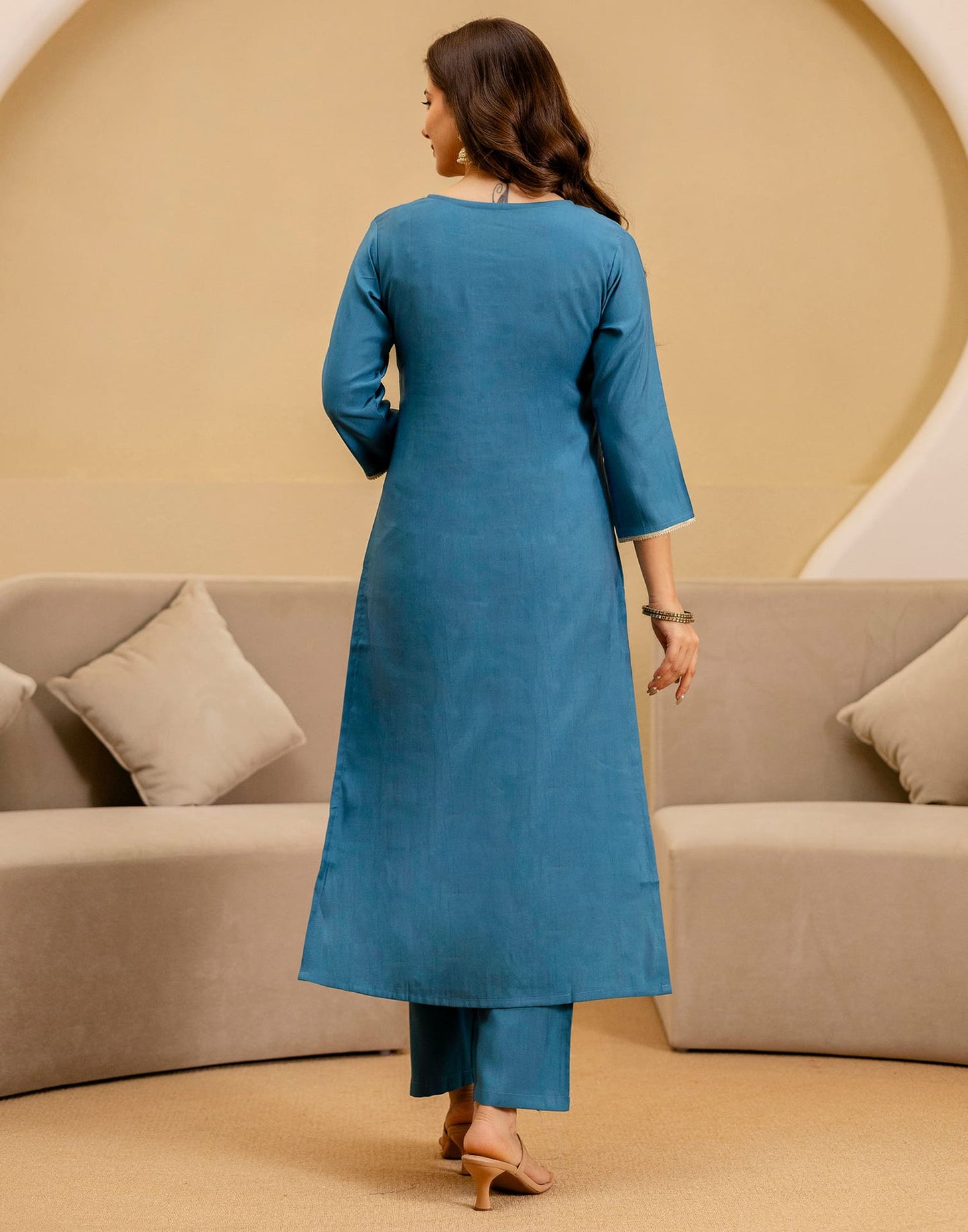 Silk Embroidered Straight Kurta with Pant & Dupatta