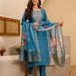 Silk Embroidered Straight Kurta with Pant & Dupatta