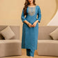 Silk Embroidered Straight Kurta with Pant & Dupatta