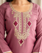 Silk Blend Embroidered Straight 3 Piece Kurta Set