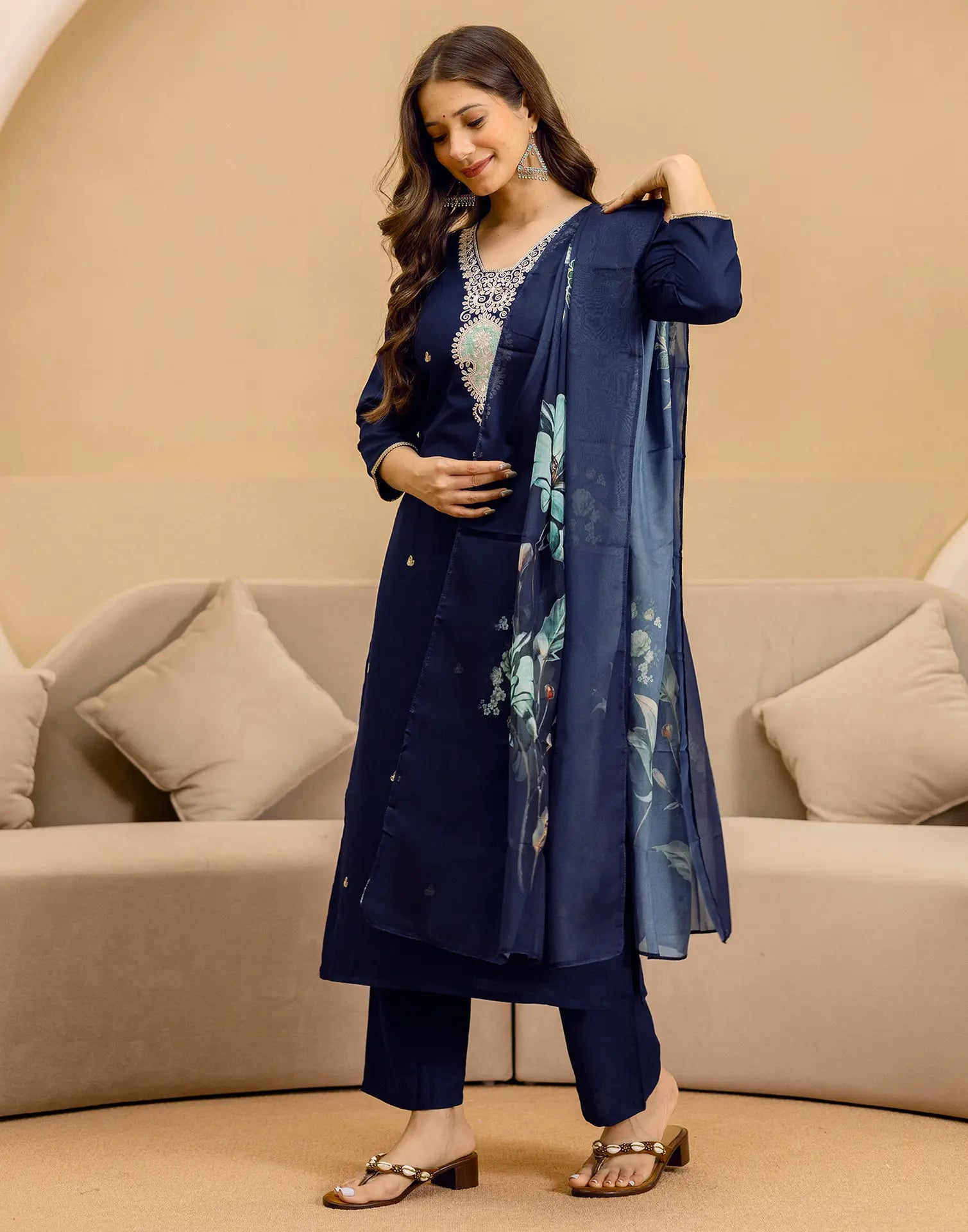 Cotton Embroidered Straight 3 Piece Kurta Set