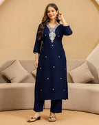 Cotton Embroidered Straight 3 Piece Kurta Set