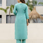 Cotton Slub Straight Embroidery V-Neck Kurta with Pant & Dupatta