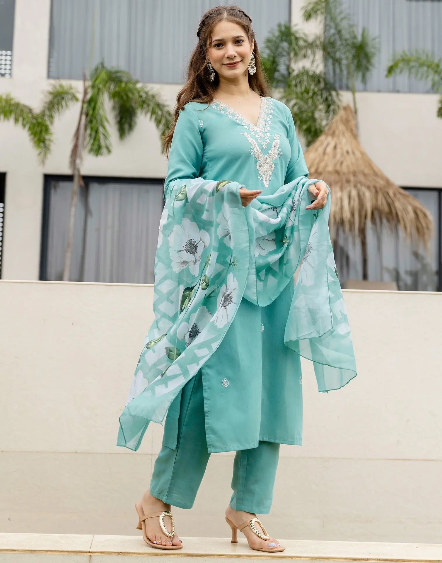 Cotton Embroidered Straight 3 Piece Kurta Set