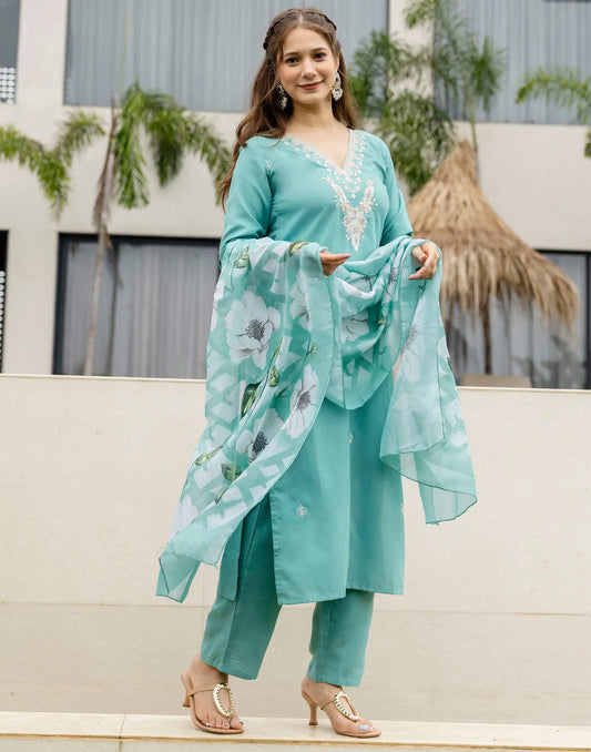 Cotton Embroidered Straight 3 Piece Kurta Set