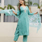 Cotton Slub Straight Embroidery V-Neck Kurta with Pant & Dupatta