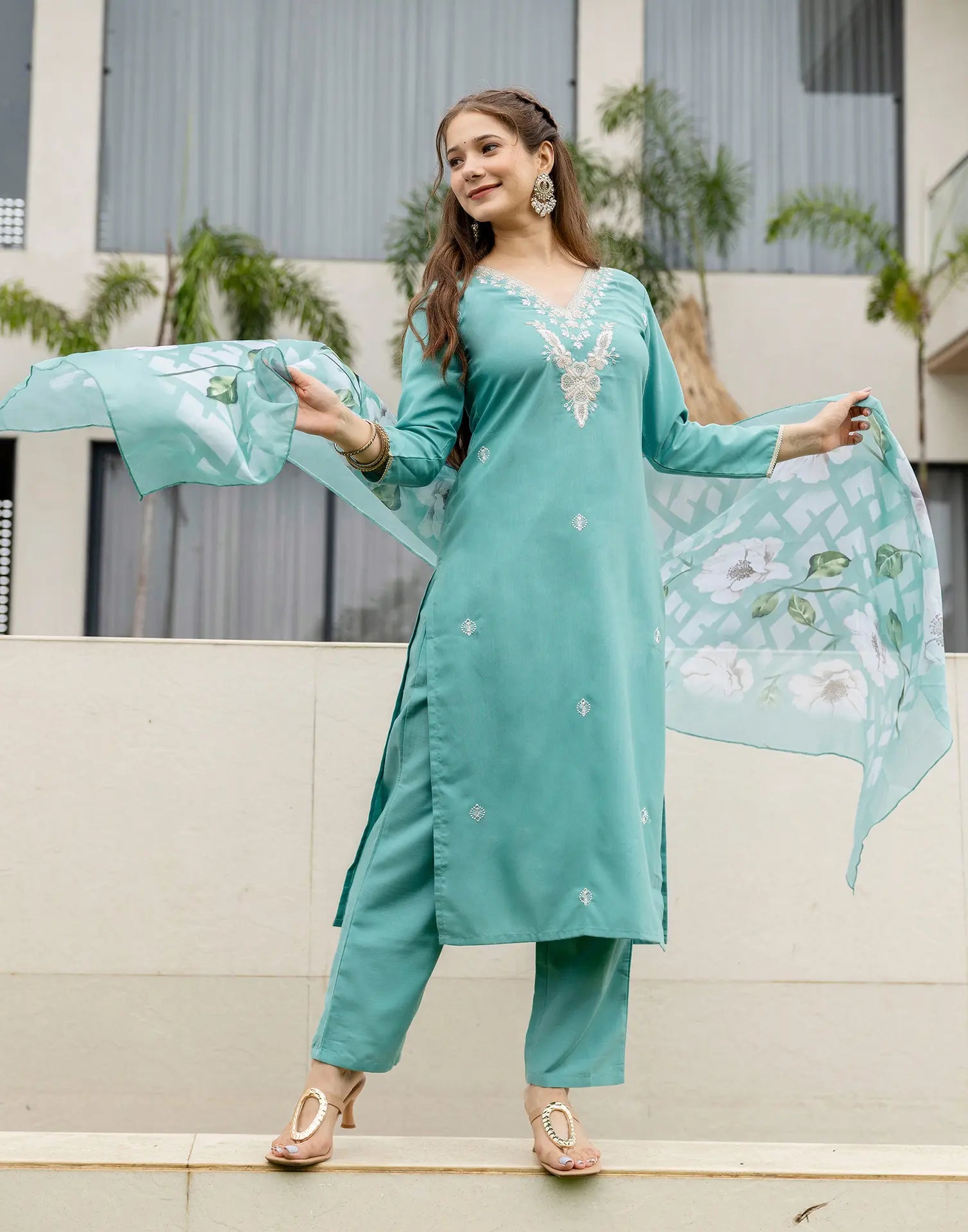 Cotton Embroidered Straight 3 Piece Kurta Set