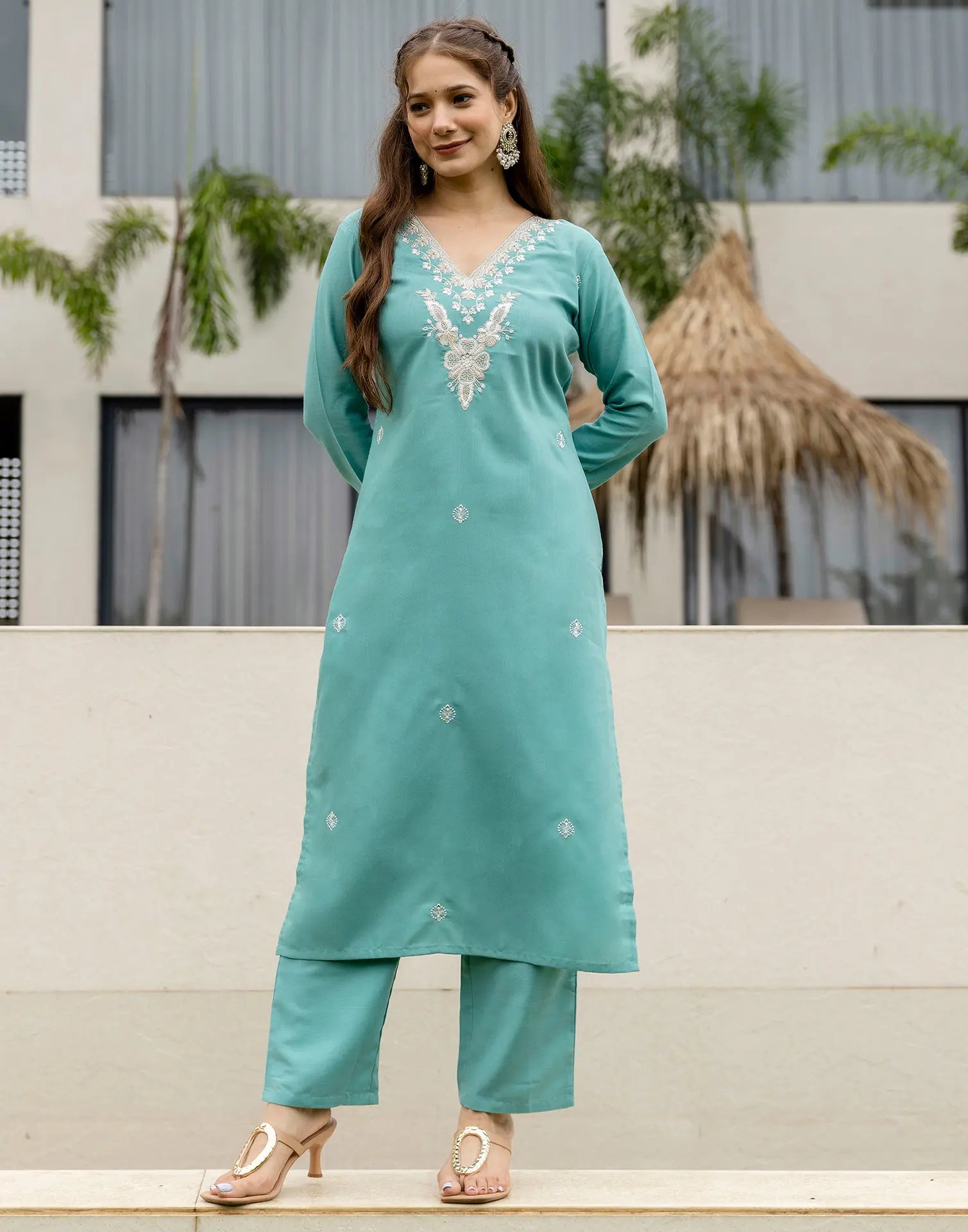 Cotton Embroidered Straight 3 Piece Kurta Set