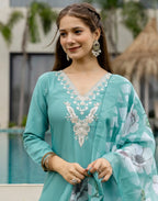 Cotton Embroidered Straight 3 Piece Kurta Set