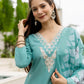 Cotton Slub Straight Embroidery V-Neck Kurta with Pant & Dupatta