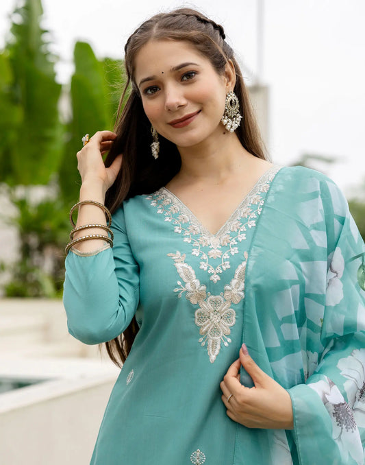 Cotton Embroidered Straight 3 Piece Kurta Set