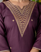 Cotton Blend Embroidered Straight 3 Piece Kurta Set