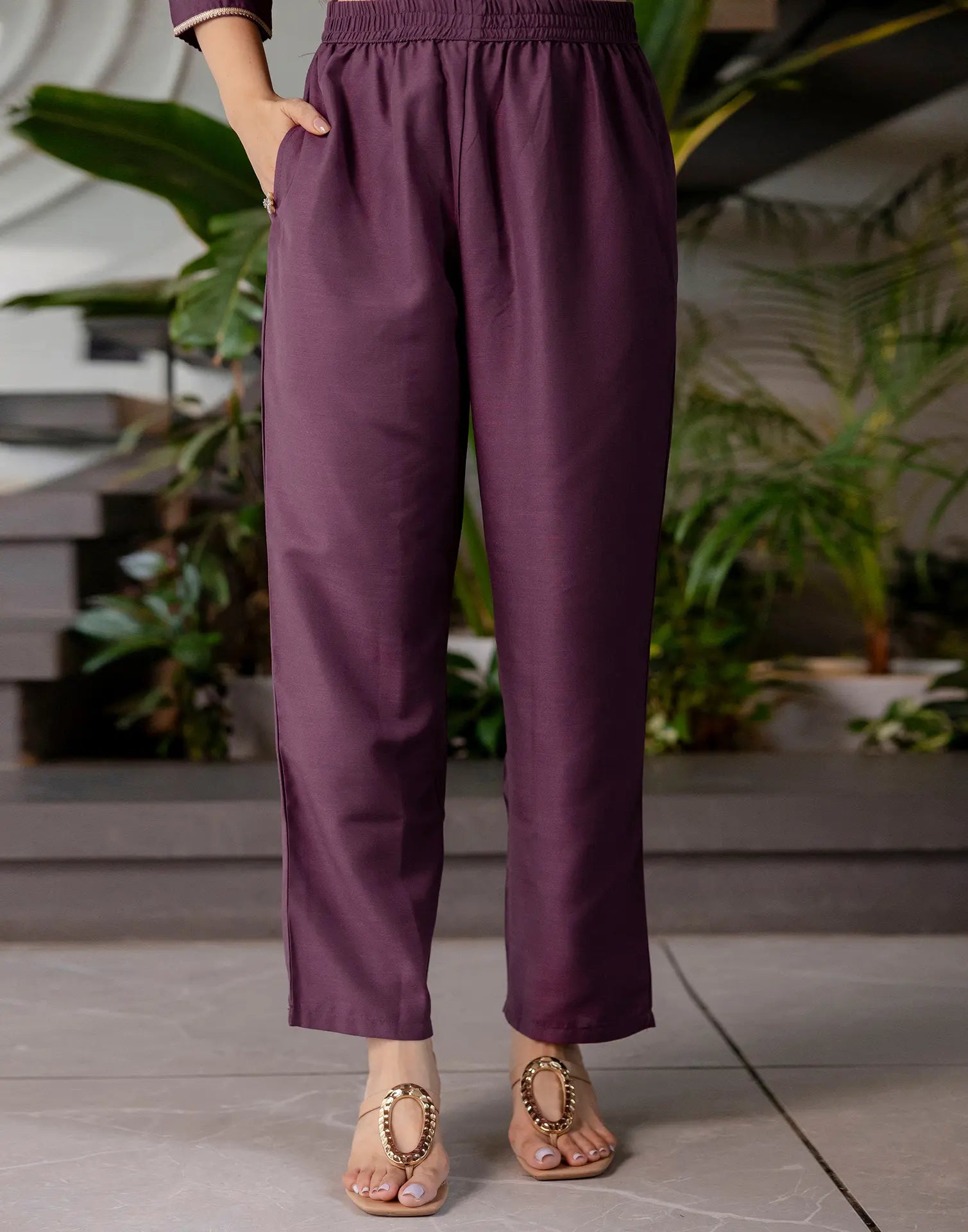 Cotton Blend Embroidered Straight 3 Piece Kurta Set