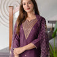 Cotton Blend Embroidered Straight Kurta with Pant & Dupatta