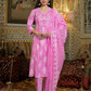 Cotton Straight Printed V-Neck Kurta with Pant & Dupatta