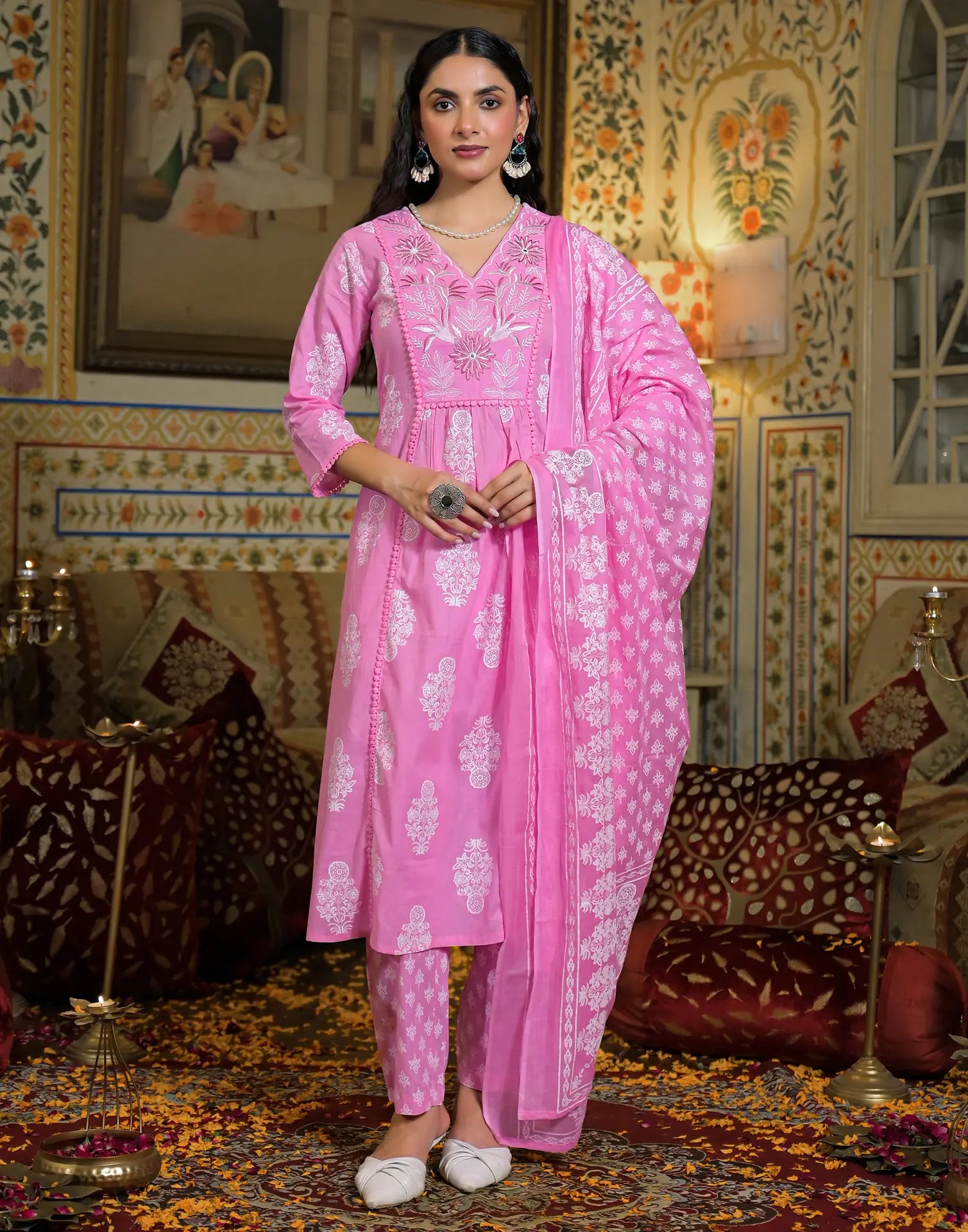 Viscose Rayon Embroidered A-Line 3 Piece Kurta Set