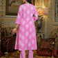 Cotton Straight Printed V-Neck Kurta with Pant & Dupatta