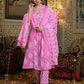 Cotton Straight Printed V-Neck Kurta with Pant & Dupatta