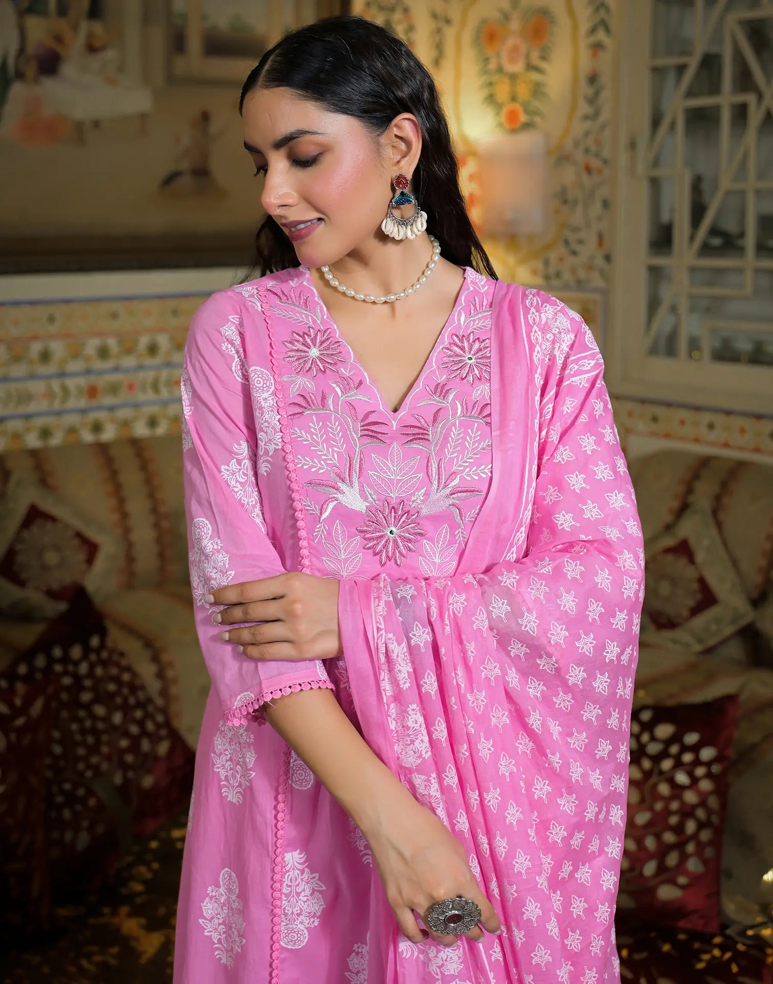 Viscose Rayon Embroidered A-Line 3 Piece Kurta Set